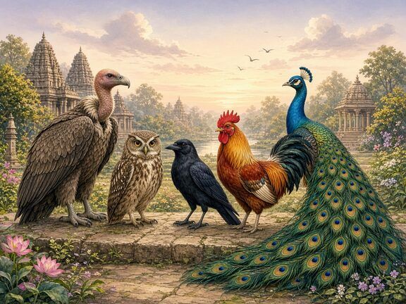 Pancha Pakshi: Vulture, Owl, Crow, Cock, and Peacock